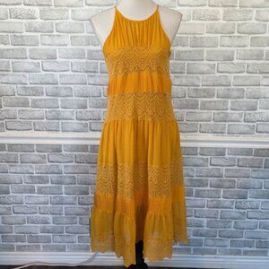 Anthropologie HD In Paris Villanelle Yellow Lace Midi Dress Retro Romantic S